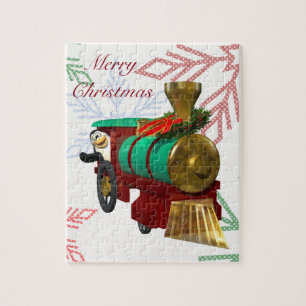 Schattigee Cartoon pinguïn en kersttrein Legpuzzel