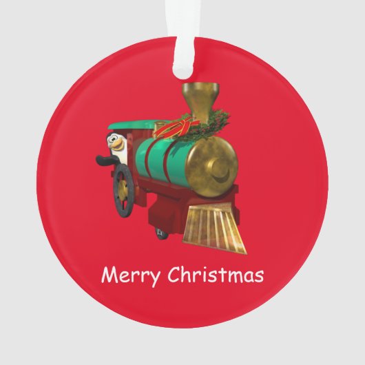 Schattigee Cartoon pinguïn en kersttrein Ornament (achterkant)