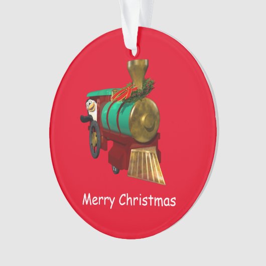 Schattigee Cartoon pinguïn en kersttrein Ornament (voorkant)