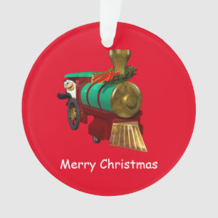 Schattigee Cartoon pinguïn en kersttrein Ornament