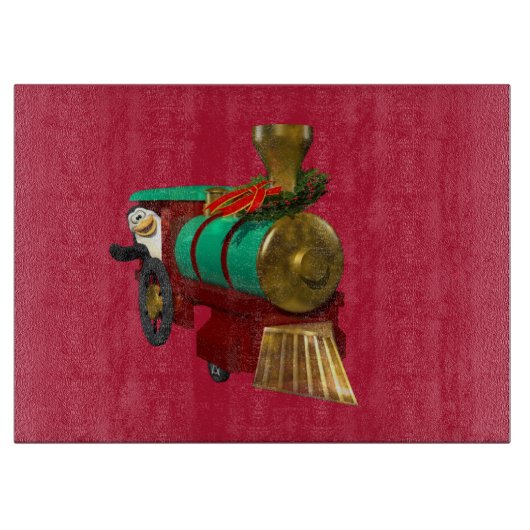 Schattigee Cartoon pinguïn en kersttrein Snijplank (Voorkant)