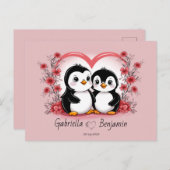 Schattigee Cartoon Pinguïn Liefhebbers Hart Valent Briefkaart (Voorkant / Achterkant)