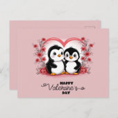 Schattigee Cartoon Pinguïn Liefhebbers Hart Valent Briefkaart (Voorkant / Achterkant)