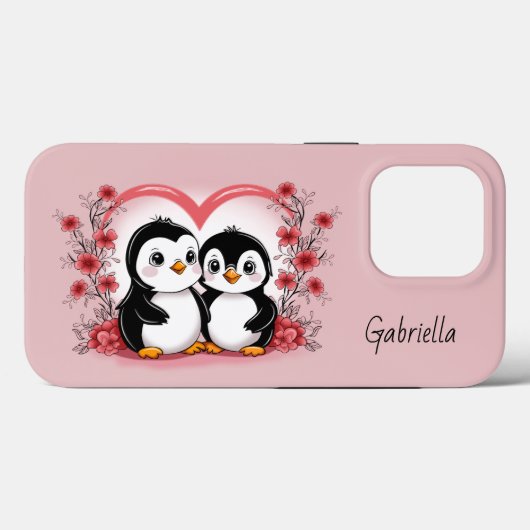 Schattigee Cartoon Pinguïn Liefhebbers Hart Valent Case-Mate iPhone Case (Achterkant (horizontaal))
