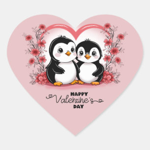 Schattigee Cartoon Pinguïn Liefhebbers Hart Valent Sticker