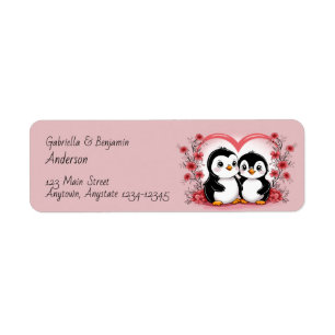 Schattigee Cartoon Pinguïn Lovers Hearts Valentijn Etiket