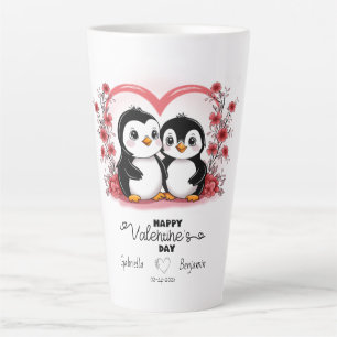 Schattigee Cartoon Pinguïn Lovers Hearts Valentijn Latte Mok