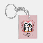 Schattigee Cartoon Pinguïn Lovers Hearts Valentijn Sleutelhanger (Voorkant Links)