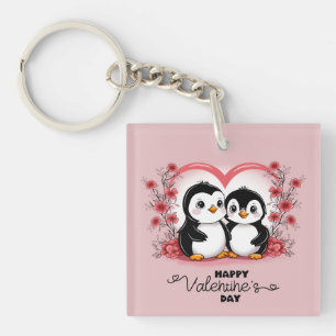 Schattigee Cartoon Pinguïn Lovers Hearts Valentijn Sleutelhanger