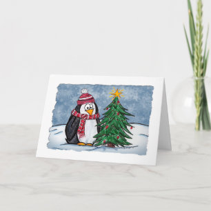 Schattigee Cartoon pinguïn met kerstboom Kaart