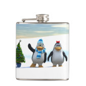 Schattigee Cartoon pinguïn paar met boom Heupfles (Voorkant)