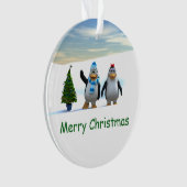 Schattigee Cartoon pinguïn paar met boom Ornament (voorkant)