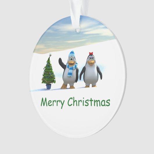 Schattigee Cartoon pinguïn paar met boom Ornament (voorkant)