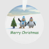 Schattigee Cartoon pinguïn paar met boom Ornament (voorkant)