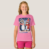 Schattigee cartoon pinguïn T-shirt voor meisjes (Voorkant volledig)