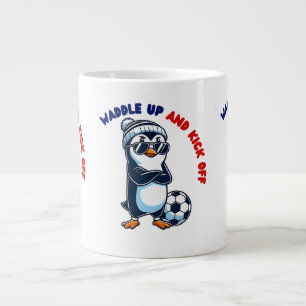 Schattigee cartoon pinguïn voetballer cool grote koffiekop