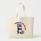 Schattigee cartoon pinguïn voetballer cool grote tote bag (Voorkant)