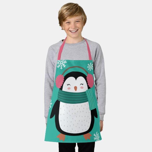 Schattigee Cartoon Pinguïn Winter Sneeuwvlokken Ke Schort (Gedragen)