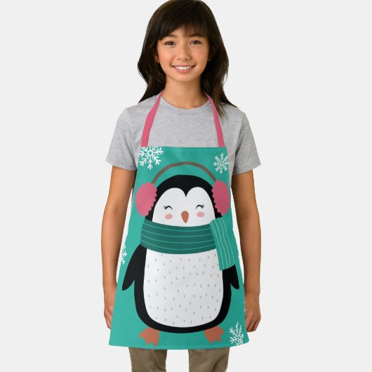 Schattigee Cartoon Pinguïn Winter Sneeuwvlokken Ke Schort (Insitu)
