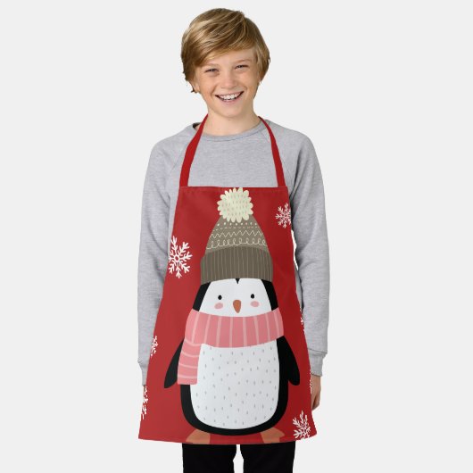 Schattigee Cartoon Pinguïn Winter Sneeuwvlokken Ke Schort (Gedragen)