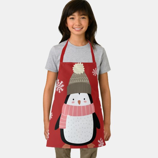 Schattigee Cartoon Pinguïn Winter Sneeuwvlokken Ke Schort (Insitu)