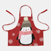 Schattigee Cartoon Pinguïn Winter Sneeuwvlokken Ke Schort (Voorkant)