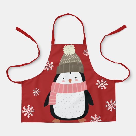 Schattigee Cartoon Pinguïn Winter Sneeuwvlokken Ke Schort (Voorkant)