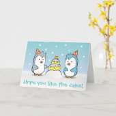 Schattigee Cartoon - Pinguïns Verjaardagsfeest Kaart (Gele Bloem)