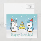 Schattigee Cartoon - Pinguïns Verjaardagsfeest Uitnodiging Briefkaart (Voorkant / Achterkant)