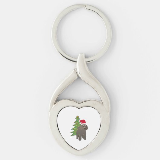 Schattigee Cartoon poedel in een kerstmuts Sleutelhanger (Voorkant)