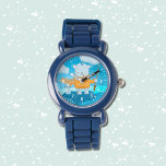 Schattigee cartoon polar beer kind gepersonaliseer horloge<br><div class="desc">Schattig horloge voor kinderen met een cartoon vissen polar beer. Personaliseer met de naam van het kind,  of verwijder het als u het niet wilt. Kies de horlogekleur (het komt in roze,  paarse,  blauwe of zwarte) of kies een geheel andere stijl. © ArianeC Illustrations-Alle rechten voorbehouden</div>