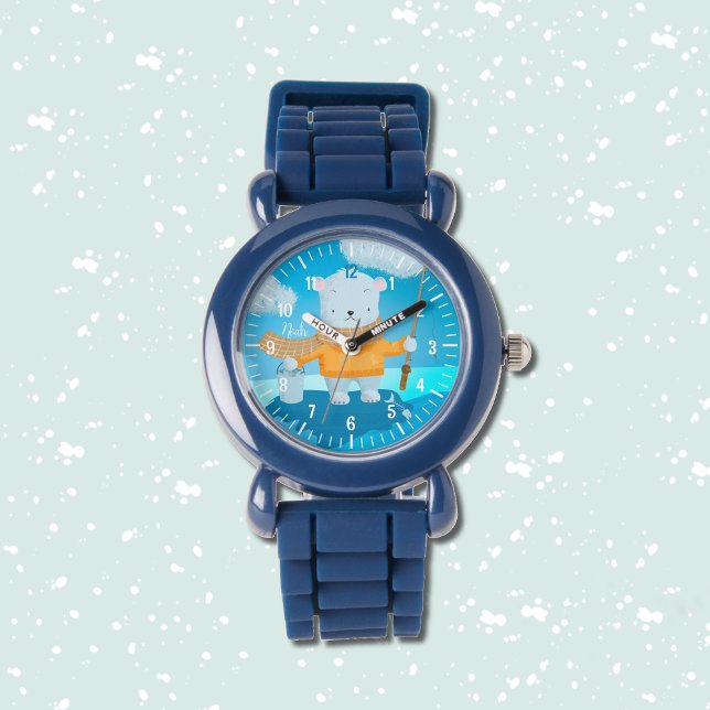 Schattigee cartoon polar beer kind gepersonaliseer horloge (Creator heeft geüpload)