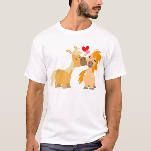 Schattigee Cartoon Ponies in Love kinderen T-shirt (Voorkant)