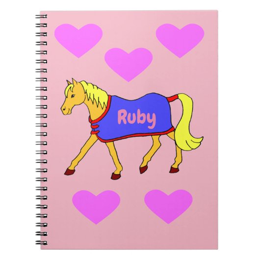 Schattigee Cartoon Pony met roze harten Notitieboek (Voorkant)