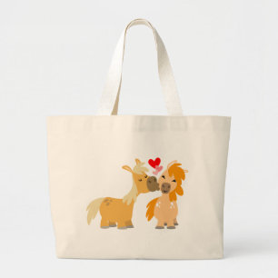 Schattigee Cartoon pony's in liefdestas Grote Tote Bag