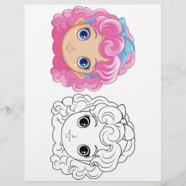 Schattigee Cartoon pop hoofd kleurplaat Flyer