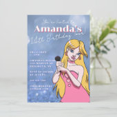 Schattigee Cartoon Pop Muziek Blauw 14e Verjaardag Kaart (Staand voorkant)