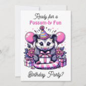 Schattigee Cartoon Possum Verjaardagsfeestje voor  Kaart (Voorkant)