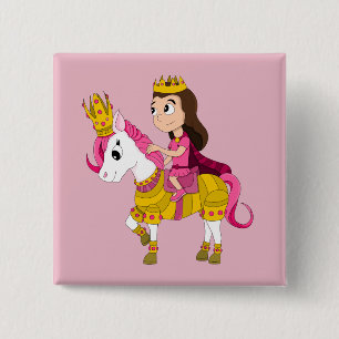 Schattigee cartoon prinses vierkante button 5,1 cm
