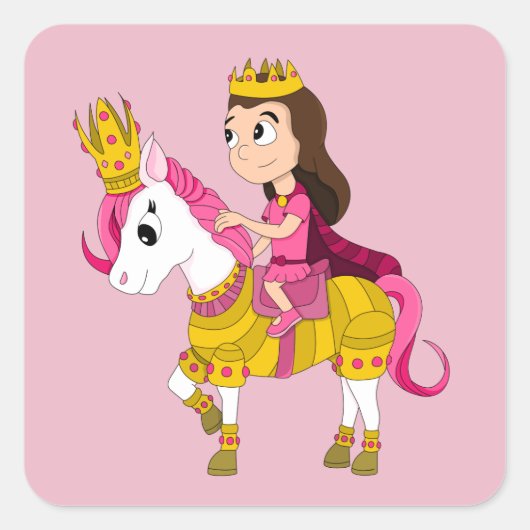 Schattigee cartoon prinses vierkante sticker (Voorkant)