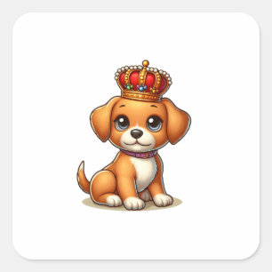 Schattigee Cartoon pup met een kroon! Vierkante Sticker