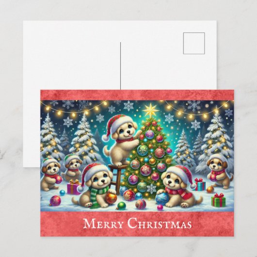 Schattigee Cartoon Puppy Dog Vrolijk Kerstfeest Briefkaart (Voorkant / Achterkant)