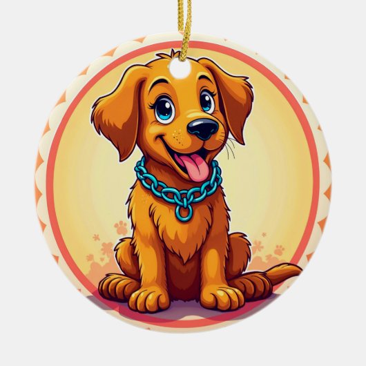 Schattigee Cartoon puppy met blauwe kraag Keramisch Ornament (Voorkant)