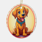 Schattigee Cartoon puppy met blauwe kraag Keramisch Ornament (Links)