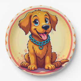 Schattigee Cartoon puppy met blauwe kraag Papieren Bordje