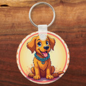 Schattigee Cartoon puppy met blauwe kraag Sleutelhanger (Voorkant)