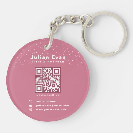 Schattigee Cartoon QR code Glitter Roze Huis Schoo Sleutelhanger (Achterkant)
