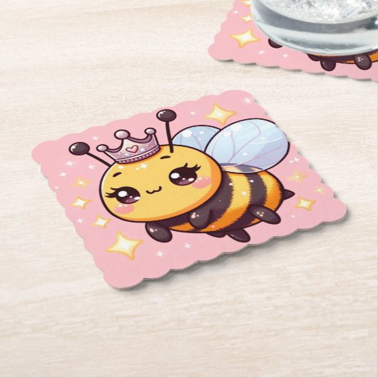 Schattigee Cartoon Queen Bee Kartonnen Onderzetters (Gebogen)