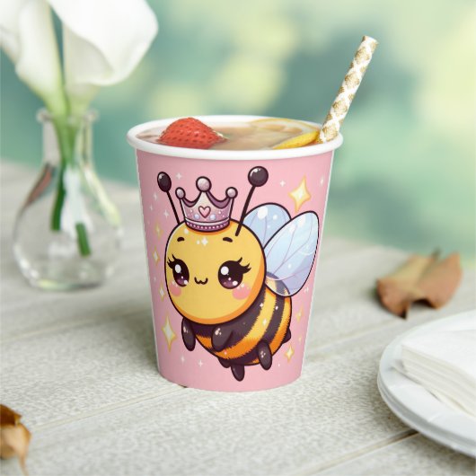 Schattigee Cartoon Queen Bee Papieren Bekers (Insitu)