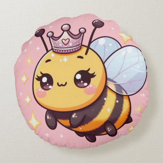 Schattigee Cartoon Queen Bee Rond Kussen (Achterkant)